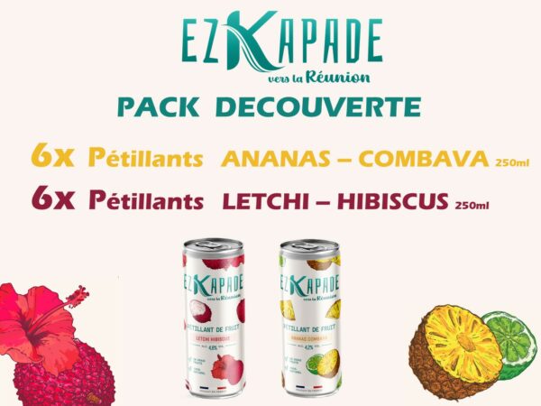 Ezkapade Pétillant de Fruit lot mixé Letchi (x6)  Ananas (x6)