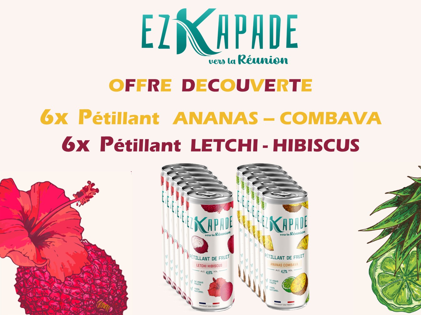 Ezkapade Pétillant de Fruit <br> Lot mixé Letchi (x6) Ananas (x6) – Image 2